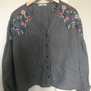 Mango check floral shirt